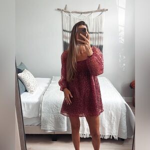 Altar'd State Whimsical Burgundy Cottagecore Floral Long Sleeve Dress